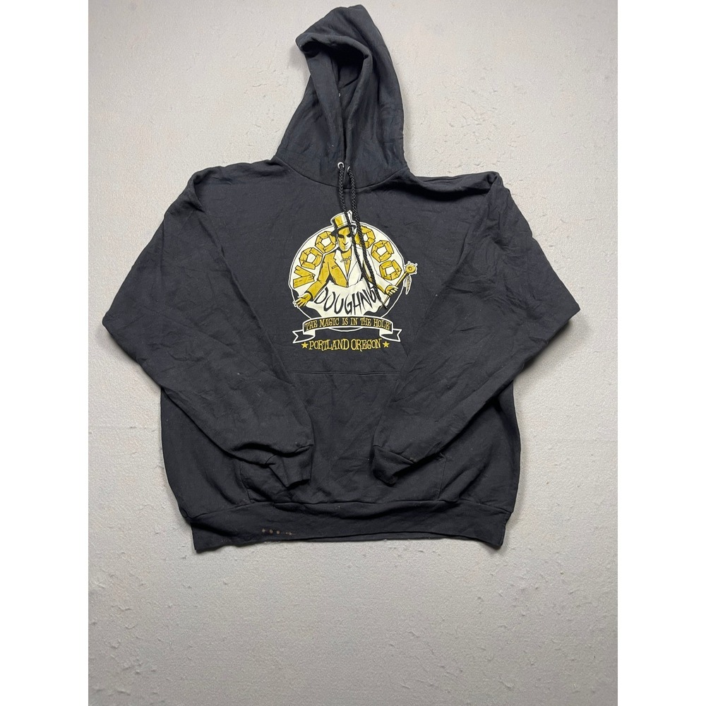 Hanes Voodoo Doughnut Hoodie Mens XL Black Cotton Blend Portland Oregon Fair